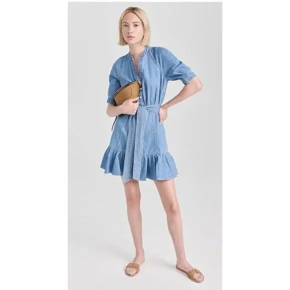 Veronica Beard blue denim Kanika flounce hem belted dress Size XXS $398 - Picture 6 of 16